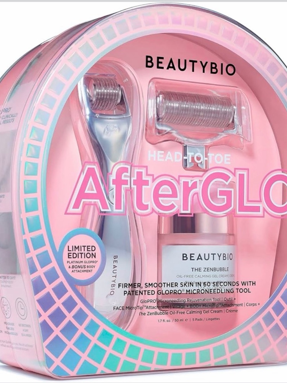 BEAUTYBIO AfterGLO Pink Micro-Needling Facial Tool Set - Brand New
